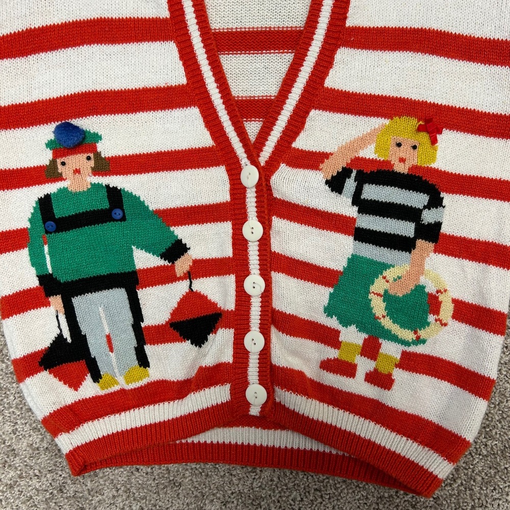 vintage Jordache‎ Cardigan Sweater Striped Nautical Women Size Medium V-Neck - Picture 6 of 8